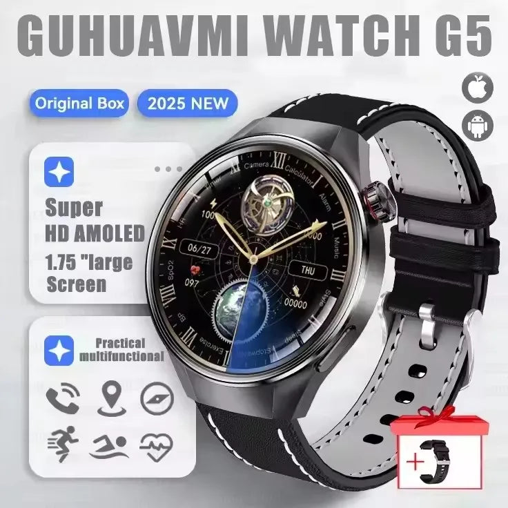 2025 New Originl Watch GUHUAVMI Smart Watch 1.75" HD AMOLED Screen GPS track Heart Rate Bluetooth Call Compass Smartwatches Men