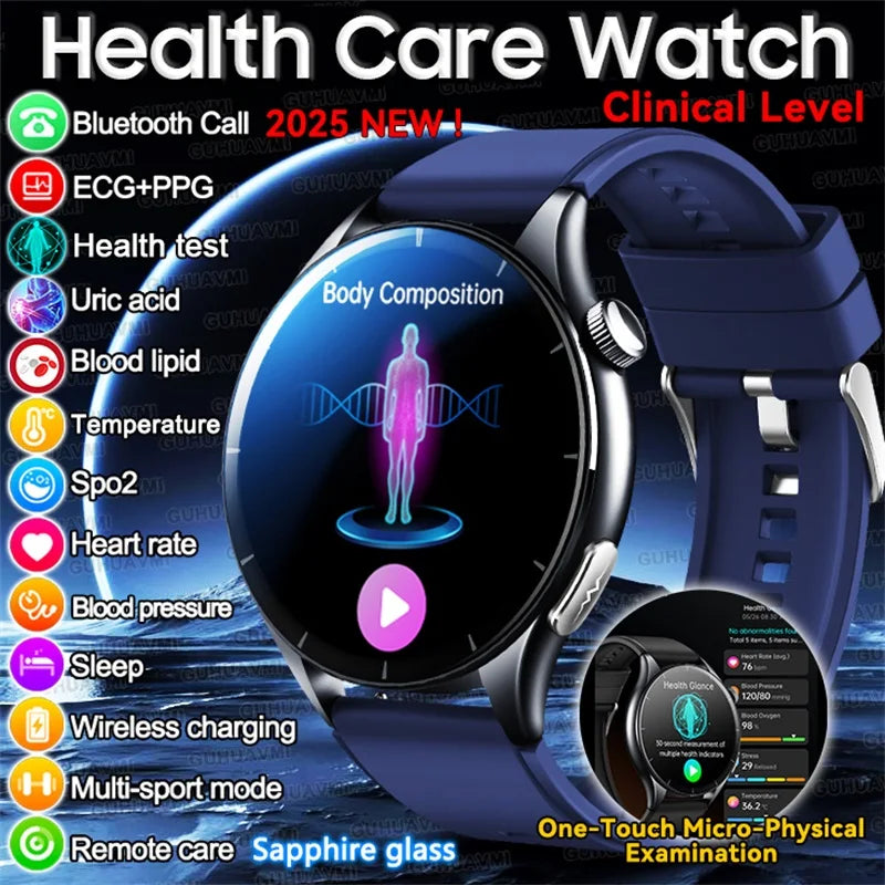 2025 New Health Analysis ECG+PPG Smart Watch Body Fat Uric Acid Blood Pressure Heart Rate Tracker NFC Smartwatch For Android IOS