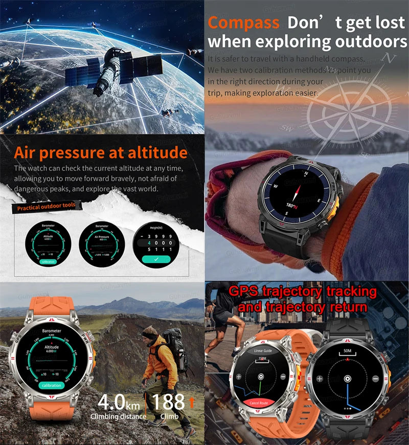 2025 New GPS Smart Watch AMOLED Screen 3ATM Waterproof Fitness tracking Heart Rate BT Call Professional Sports Smartwatch 650Mah