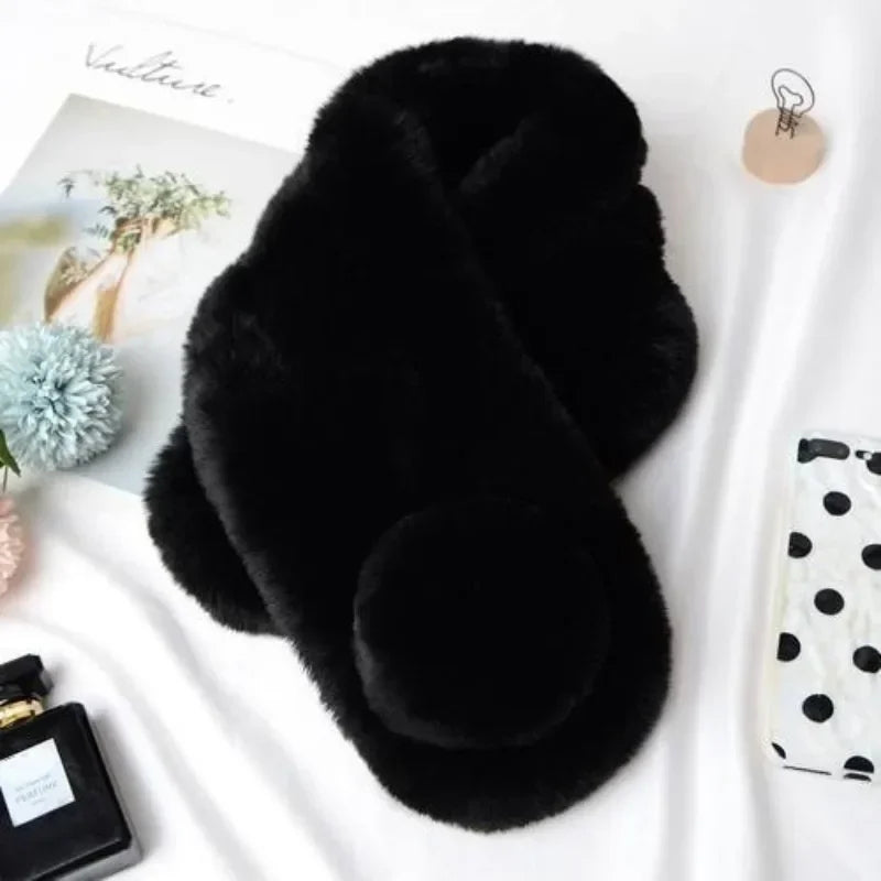 2024 New Plush Scarf Women Winter Warm Soft Furry Scarves Casual Female Lady Outdoor Neck Warmer Collar