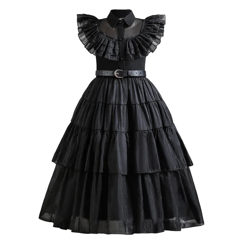 2025 Wednesday Costume Girl Kids Black Dress 3-12Y Children Halloween Party Black Gothic Cosplay Costumes Daily Casual Outfits