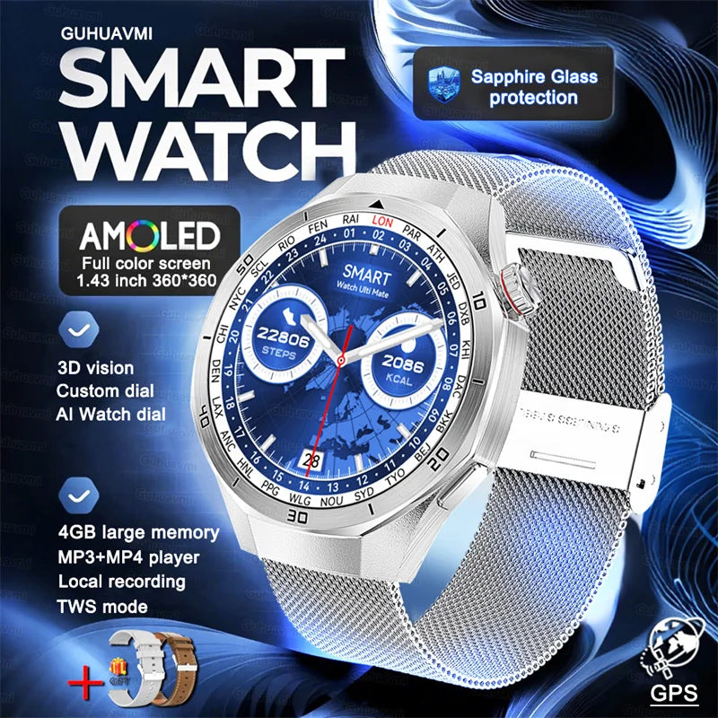 2025 New 4G Memory Smart Watch AMOLED HD Always Display The Time Bluetooth Call  GPS Sport Smart Watch For ios Xiaomi Huawei DT5