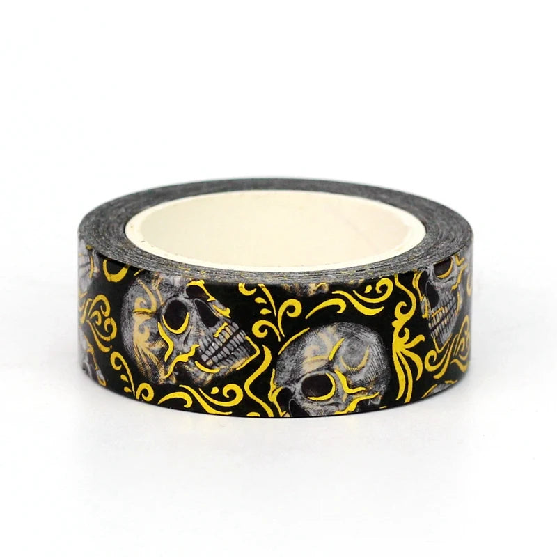 1PC 10M Decorative Gold Foil Skull Halloween Washi Tape Kawaii Scrapbooking Diary Adhesive Masking Tape Journaling Stationery