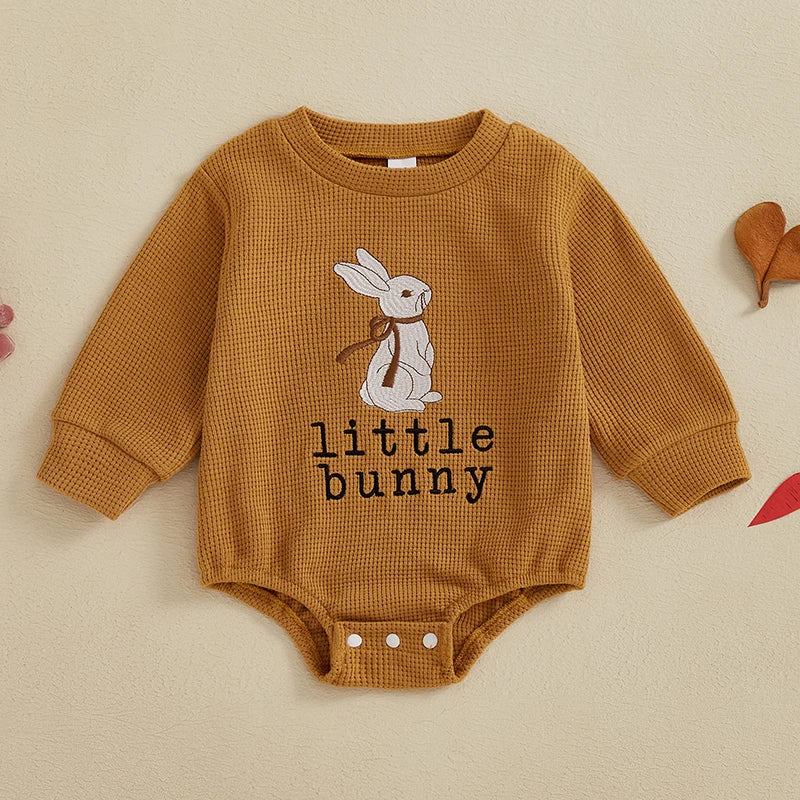 0-24M Baby Girls Boys Sweatshirts Rompers Easter Clothes Rabbit Letter Embroidery Long Sleeve Spring Bodysuits Jumpsuits