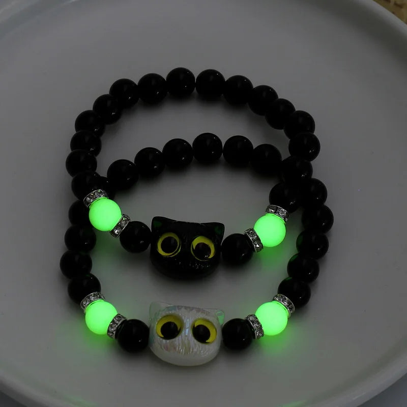 Handmade Adjustable Big Eye Cat Bracelet For Women Men Charm Luminous Beads Pet Bracelet Fashion Halloween Gothic Jewelry