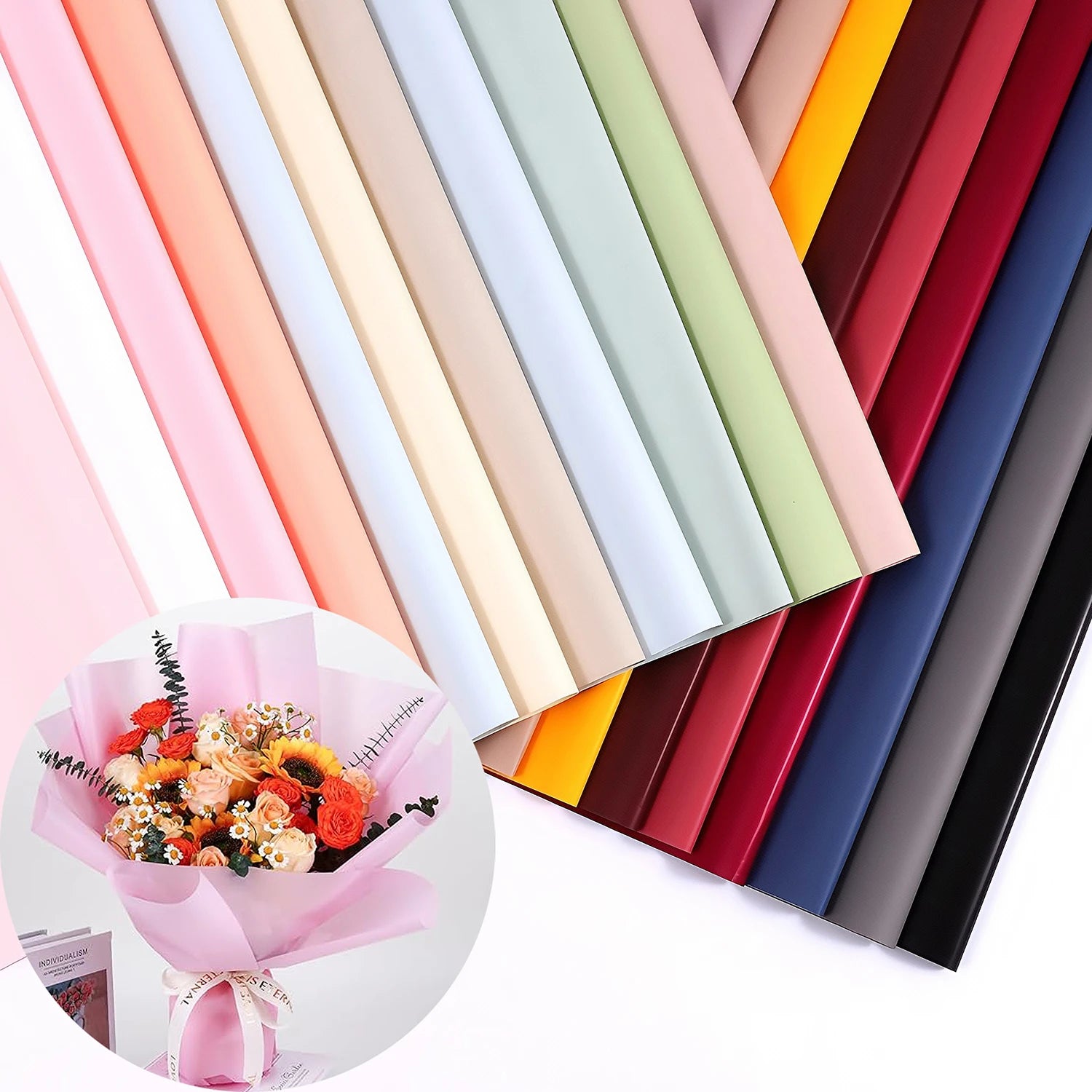 20 PCS Flower Wrapping Paper Korean Style Waterproof Bouquet Wrapping Birthday Wedding Halloween Christmas DIY Gift Wrapping