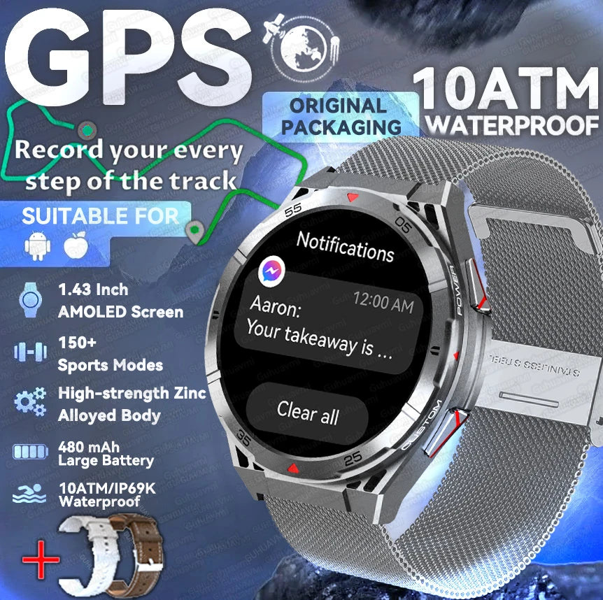 2025 New Dual-Band satellite GPS Sports Smart watch Men 1.43'' HD Screen Heart Rate Compass 10ATM Waterproof Swimming Smartwatch