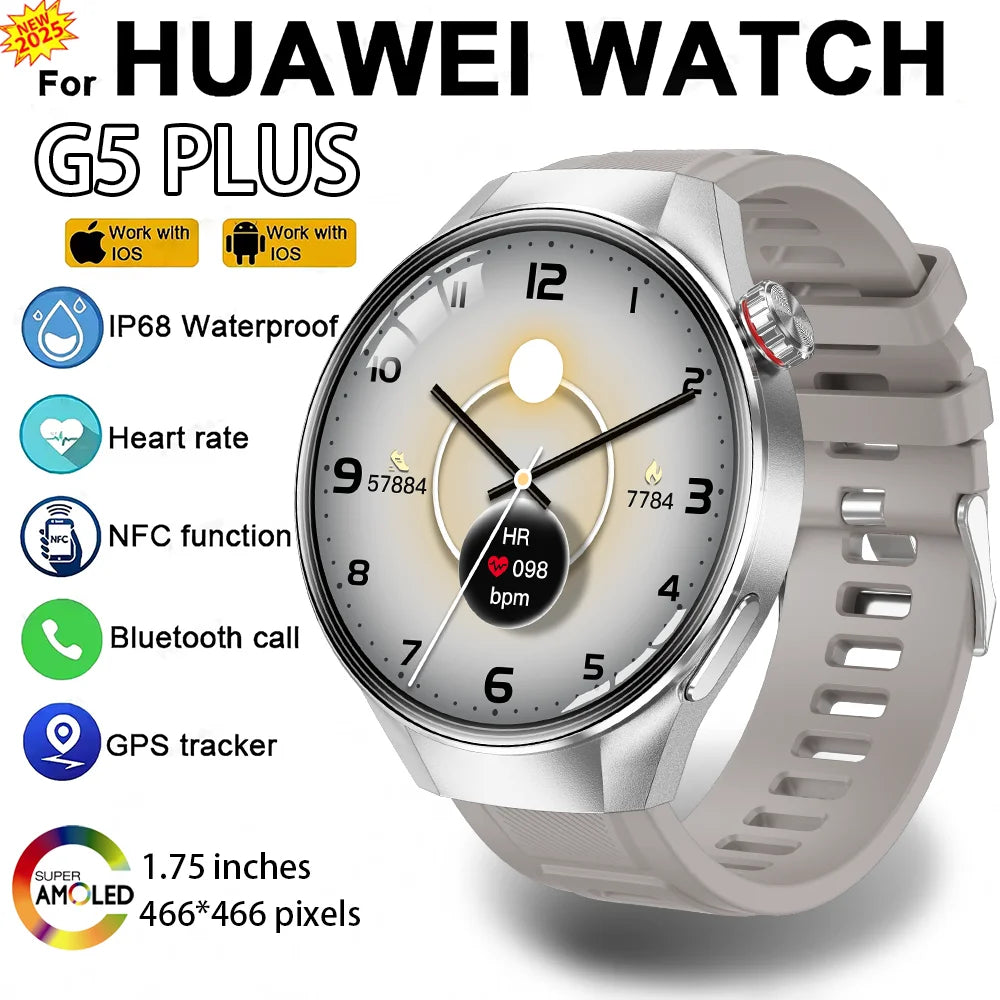 2025 New Watch G5 Plus GPS NFC Smart Watch Men Women 466*466 AMOLED Screen Heart Rate Bluetooth Call IP68 Waterproof Smartwatch