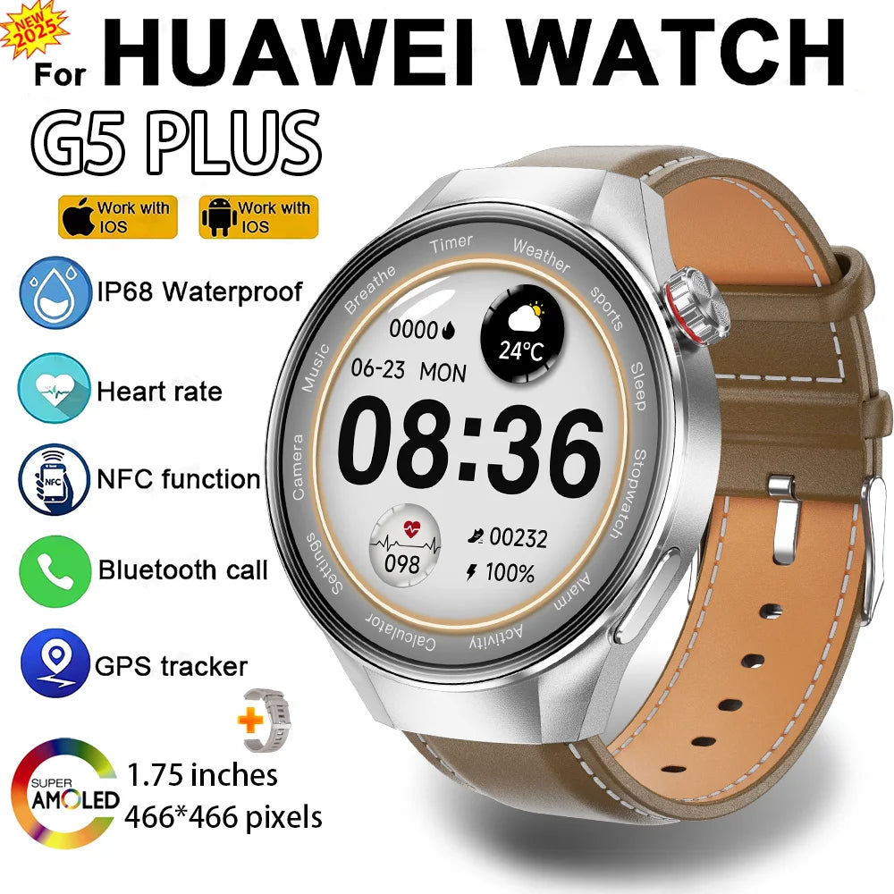 2025 New Watch G5 Plus GPS NFC Smart Watch Men Women 466*466 AMOLED Screen Heart Rate Bluetooth Call IP68 Waterproof Smartwatch