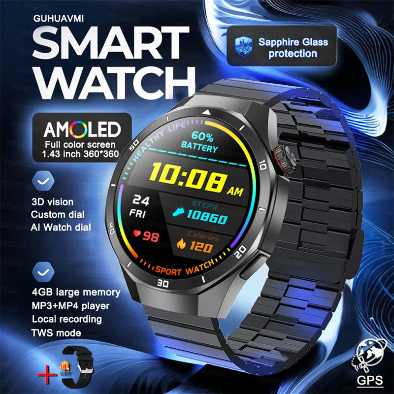 2025 New 4G Memory Smart Watch AMOLED HD Always Display The Time Bluetooth Call  GPS Sport Smart Watch For ios Xiaomi Huawei DT5