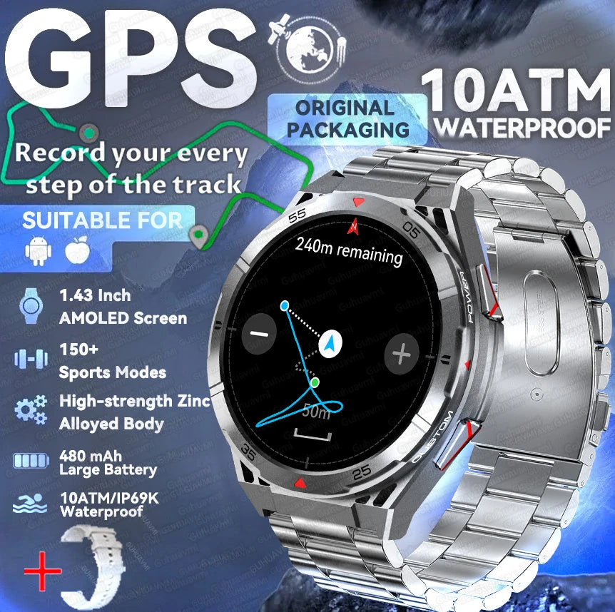 2025 New Dual-Band satellite GPS Sports Smart watch Men 1.43'' HD Screen Heart Rate Compass 10ATM Waterproof Swimming Smartwatch