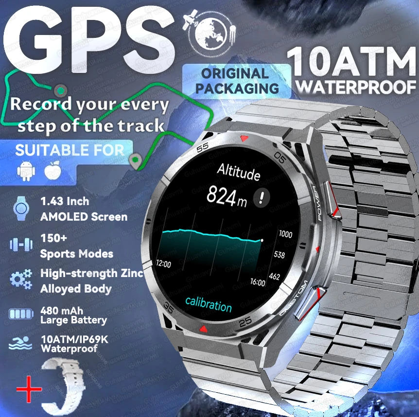 2025 New Dual-Band satellite GPS Sports Smart watch Men 1.43'' HD Screen Heart Rate Compass 10ATM Waterproof Swimming Smartwatch