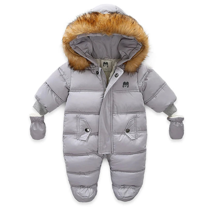 0-24 Months Newborn Baby Jumpsuit Winter Cotton Baby Romper With Gloves Hooded Thicken Boys Snowsuit Girl Clothing Set