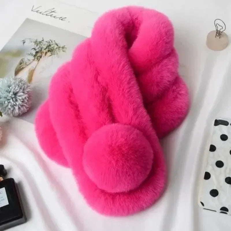 2024 New Plush Scarf Women Winter Warm Soft Furry Scarves Casual Female Lady Outdoor Neck Warmer Collar