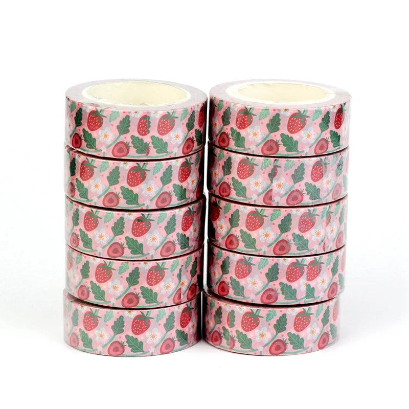 2023 NEW 1PC. 10M Decor Strawberry and Leaves Washi Tape for Scrapbooking Planner Adhesive Masking Tape Cute Papeleria