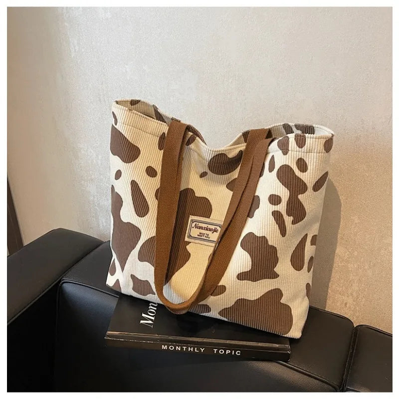 1pcs Fashion Student Crossbody Bag Large Capacity Commute Tote - Durable Corduroy Casual Travel Tote for Everyday Use