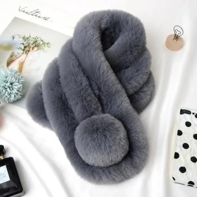 2024 New Plush Scarf Women Winter Warm Soft Furry Scarves Casual Female Lady Outdoor Neck Warmer Collar