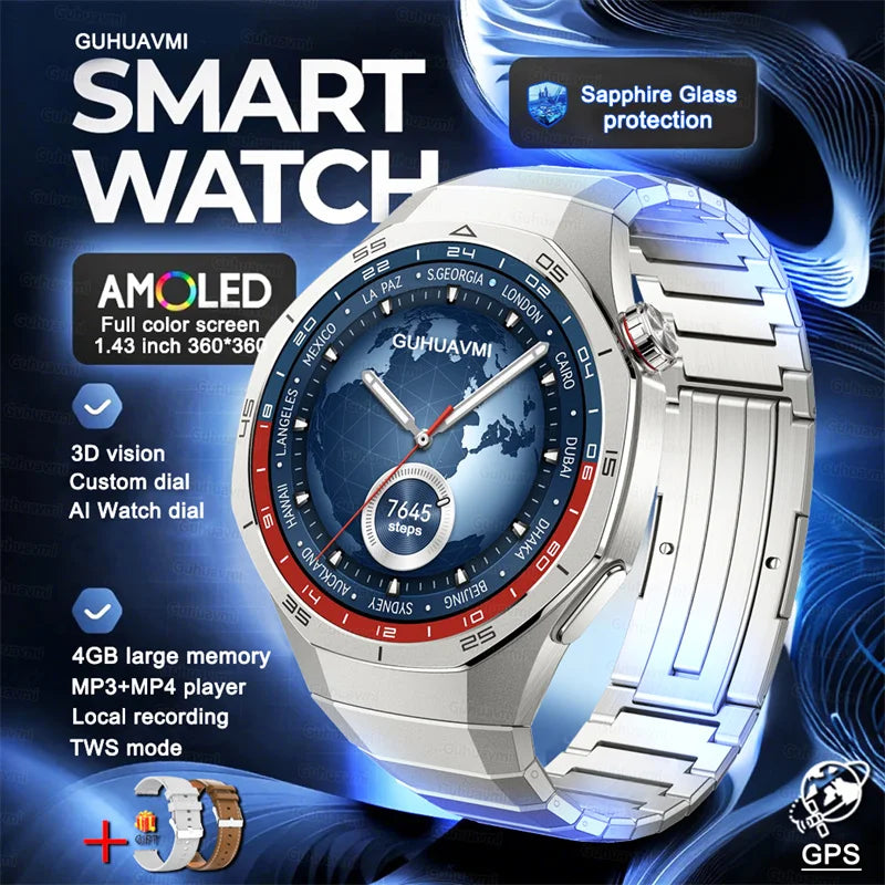 2025 New 4G Memory Smart Watch AMOLED HD Always Display The Time Bluetooth Call  GPS Sport Smart Watch For ios Xiaomi Huawei DT5