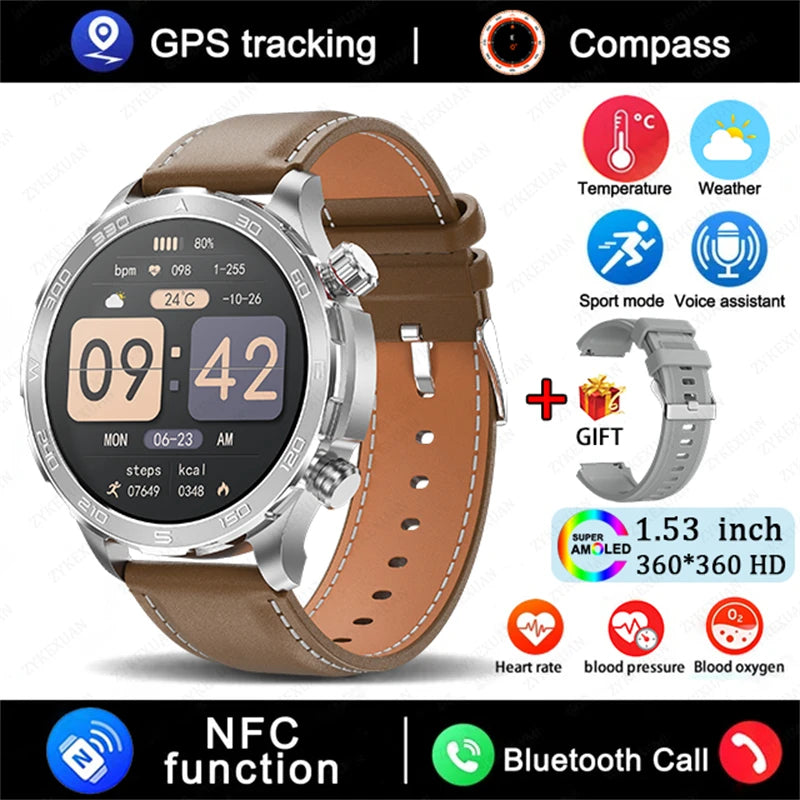 2025 New Bluetooth Call Smart Watch Men For Huawei AMOLED HD Large Screen Heart Rate NFC IP68 Waterproof GPS Sports Smart Watch