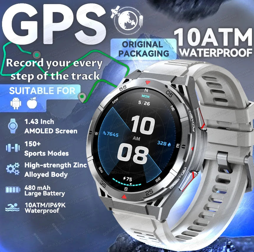 2025 New Dual-Band satellite GPS Sports Smart watch Men 1.43'' HD Screen Heart Rate Compass 10ATM Waterproof Swimming Smartwatch