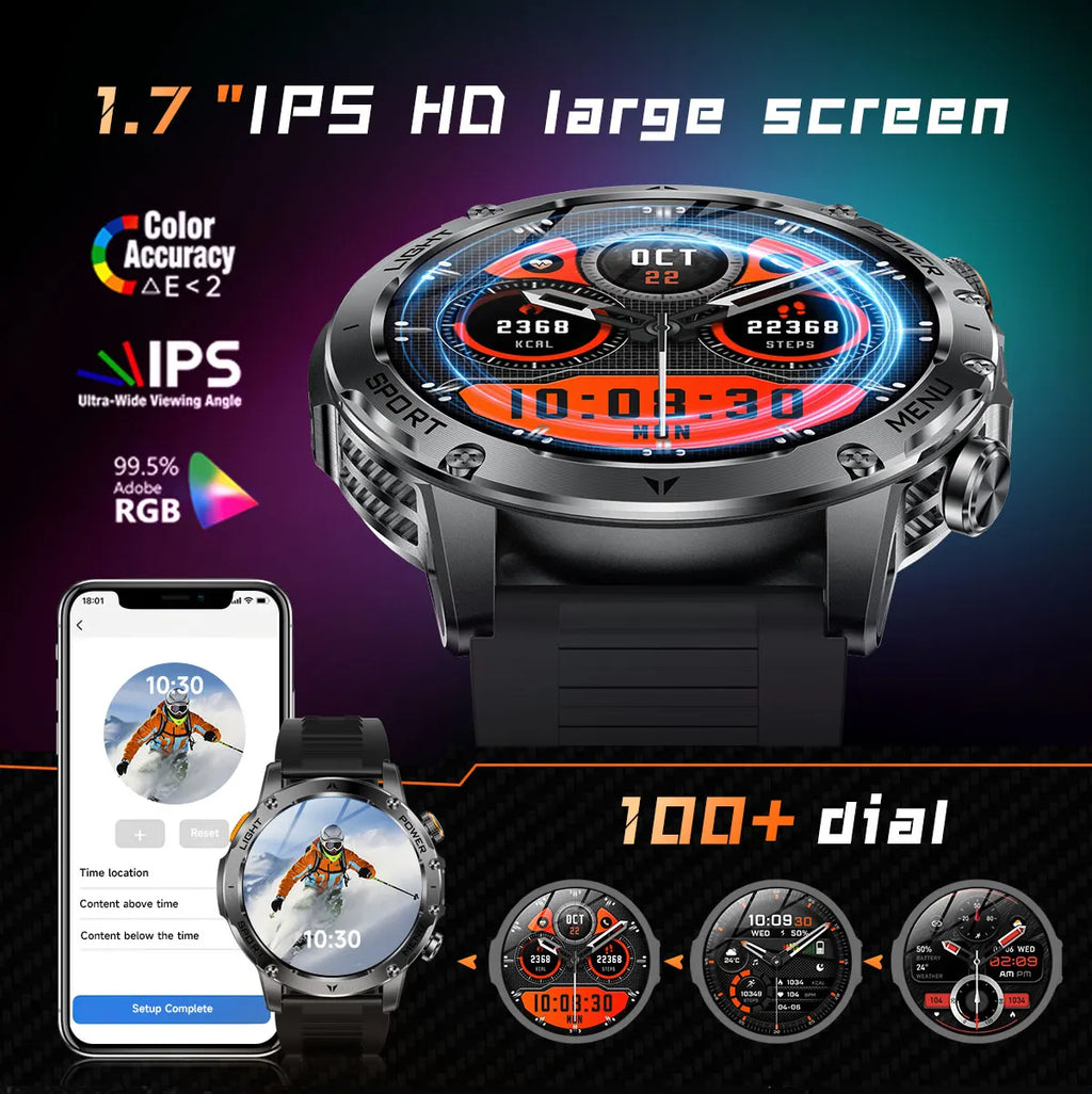 2025 1000mAh Super Capacity Battery Adult Men Smart Watch 1.7-inch Large Screen Bluetooth Call IP68 Waterproof SmartWatch Sports